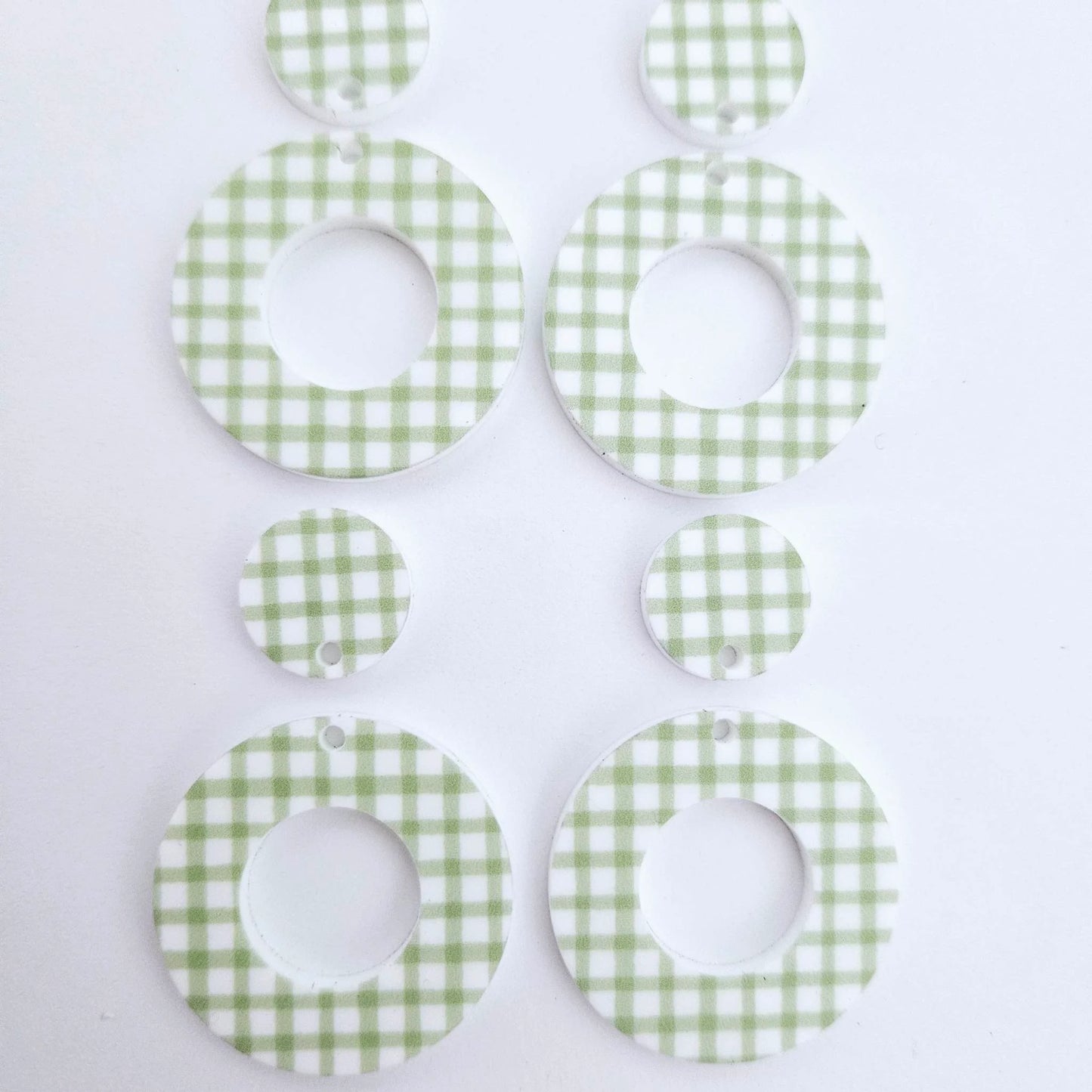 33mm GREEN GINGHAM Acrylic MINI HOOPS, with toppers