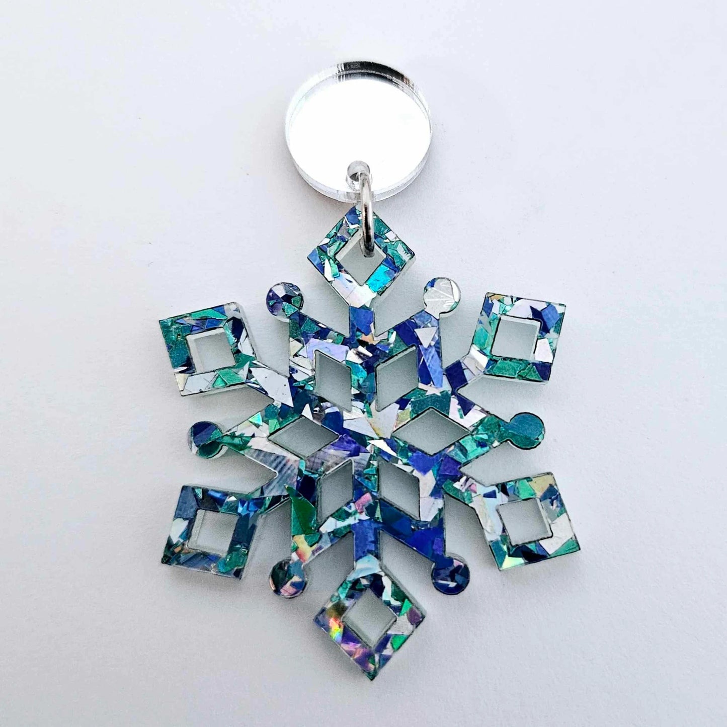 43mm AQUA Glitter SNOWFLAKES