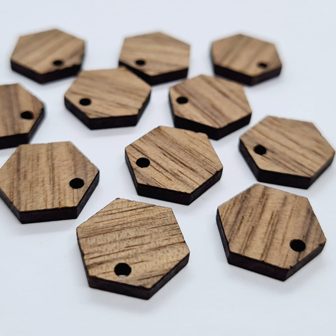 walnut dark hexagon wood veneer toppers studs DIY earring supplies laser cut acrylic dangles blanks resin clay