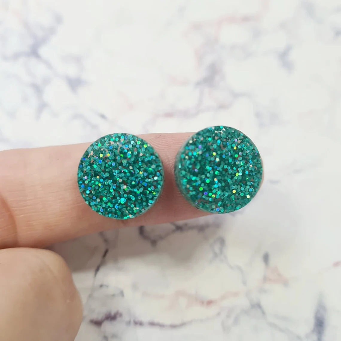 14mm TEAL GLITTER Acrylic Toppers/Studs
