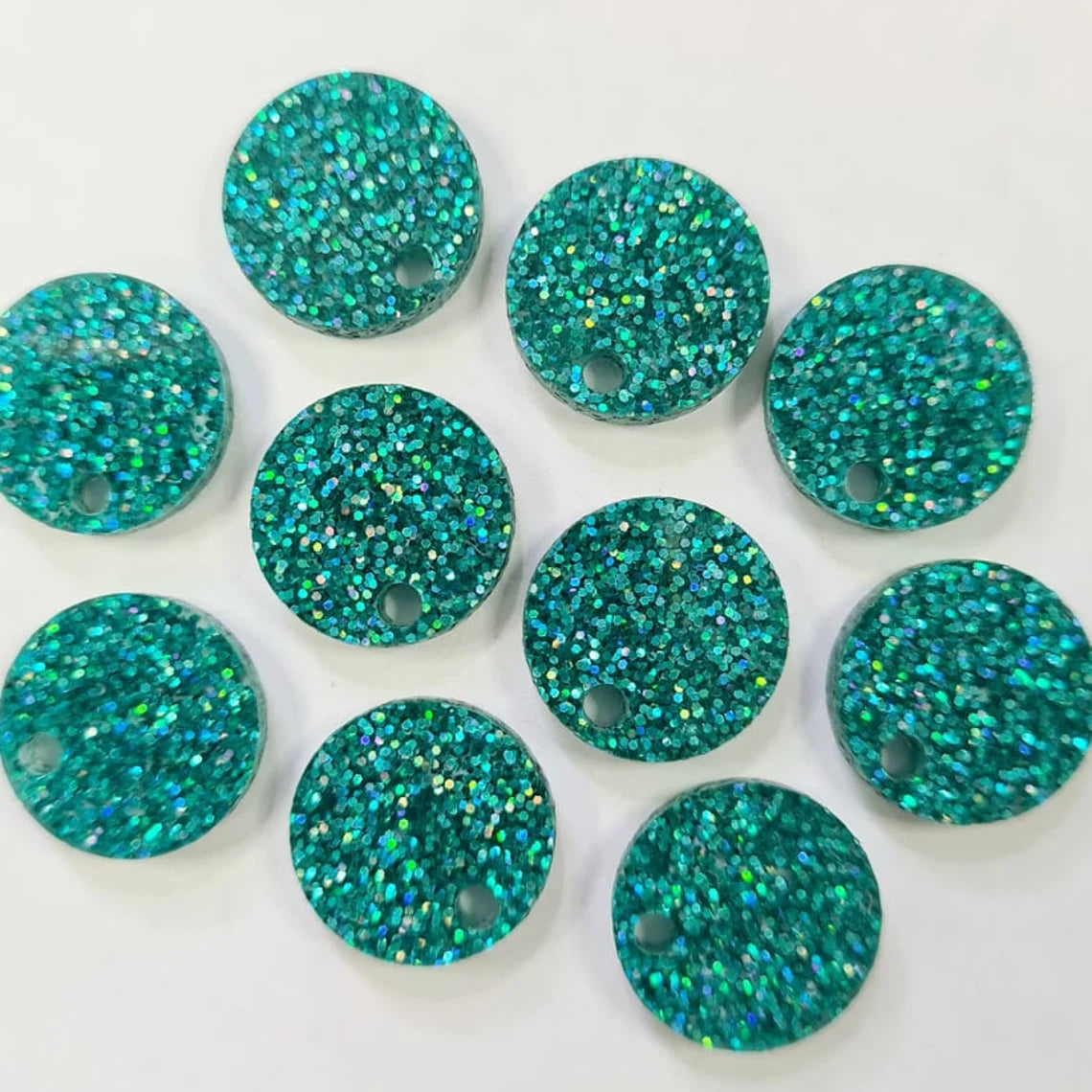 14mm TEAL GLITTER Acrylic Toppers/Studs