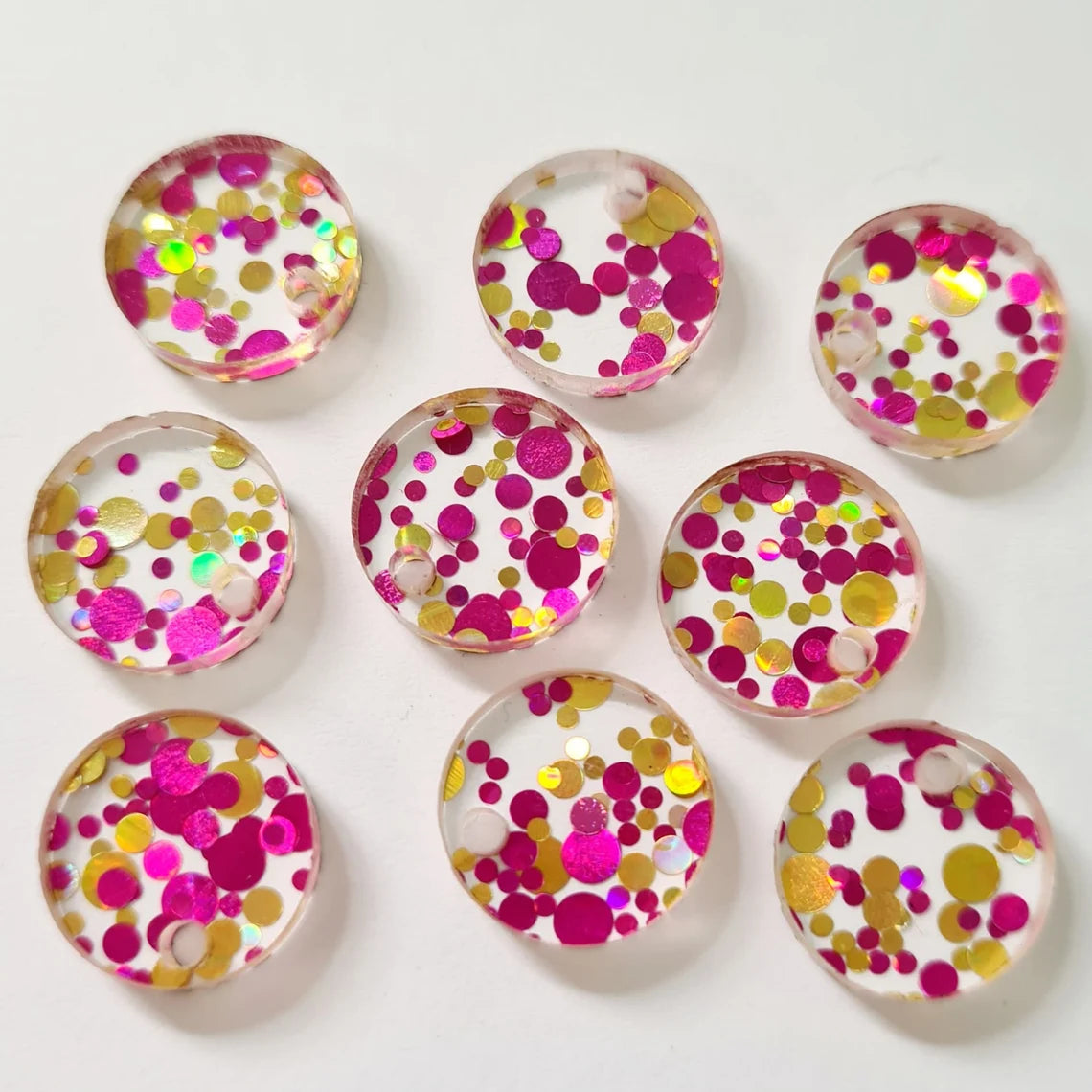 14mm PINK & GOLD BUBBLE GLITTER Acrylic Toppers/Studs