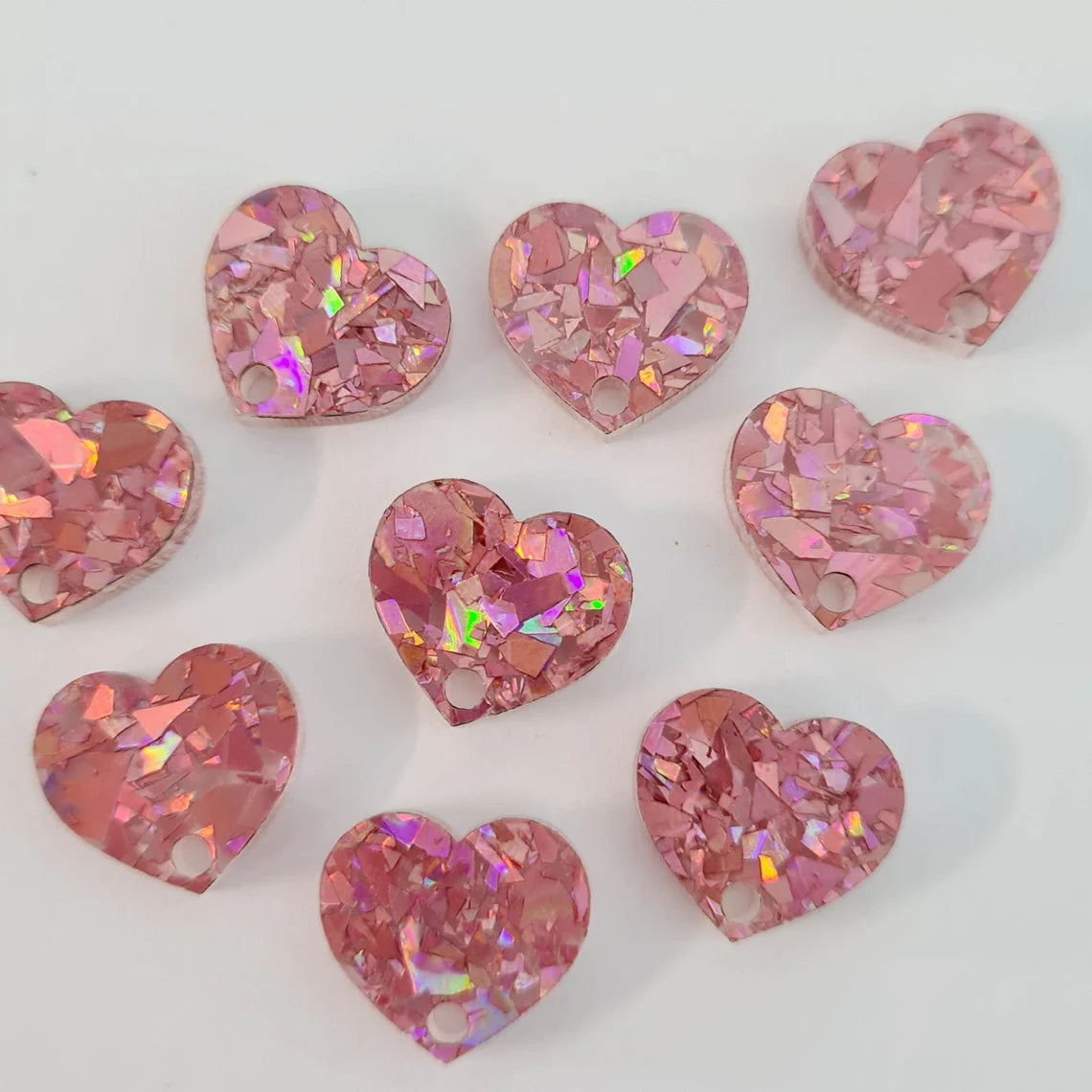 14mm HOLOGRAPHIC ROSE GOLD GLITTER Acrylic HEART Toppers/Studs