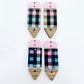 rainbow gingham UV print pastel pink oak wood pencil teacher DIY earring supplies laser cut acrylic dangles blanks