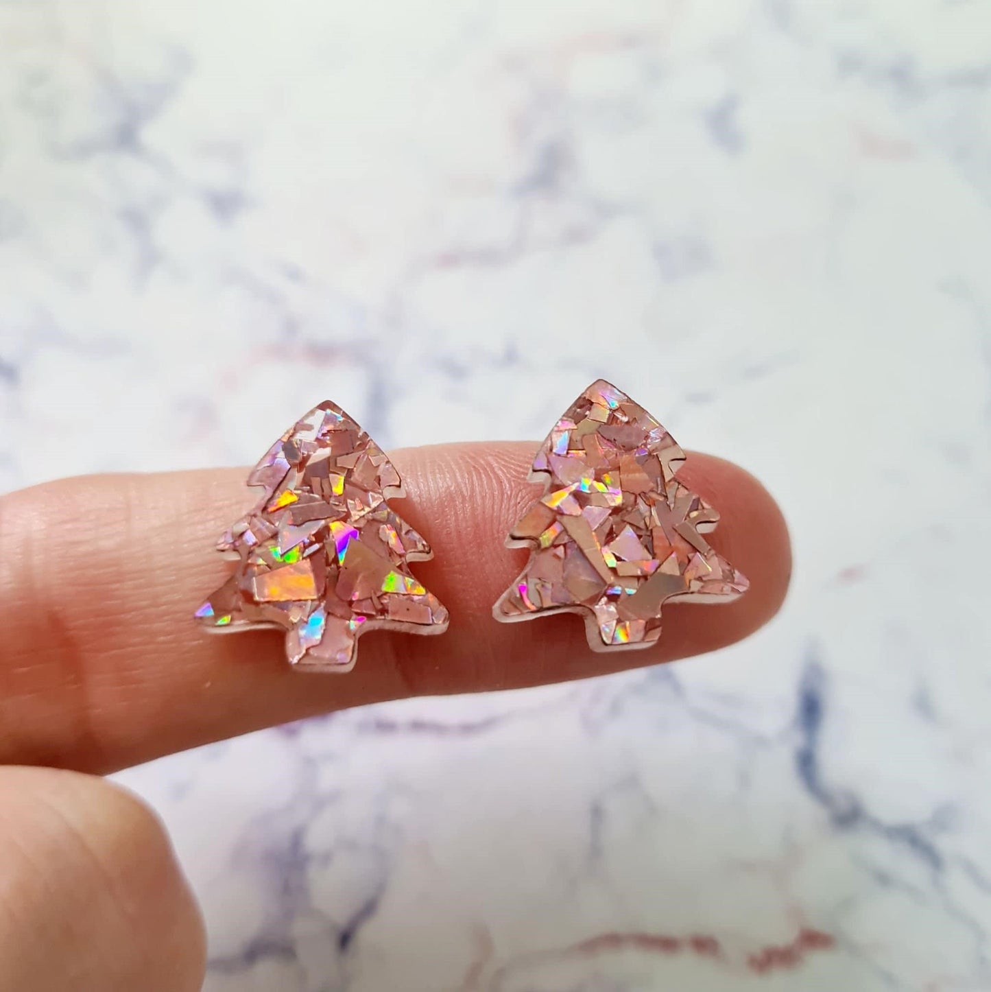 16mm HOLOGRAPHIC ROSE GOLD Glitter CHRISTMAS TREES