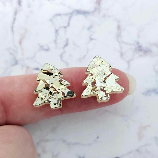 16mm CHUNKY GOLD Glitter CHRISTMAS TREES