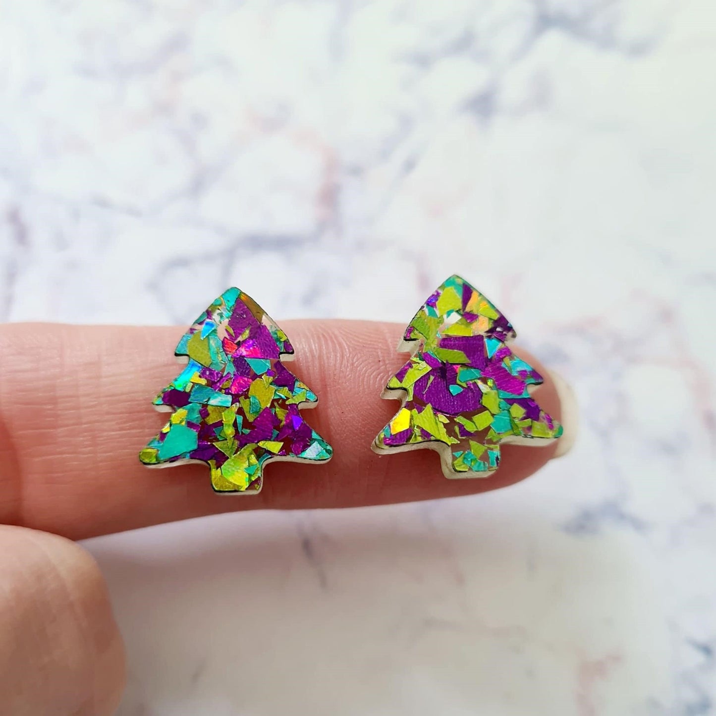 16mm PEACOCK Glitter CHRISTMAS TREES