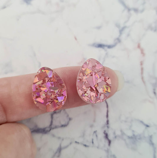 16mm HOLOGRAPHIC ROSE GOLD GLITTER Acrylic EGGS