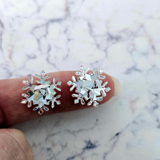 16mm HOLOGRAPHIC SILVER Glitter SNOWFLAKES