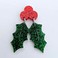 37mm RED & GREEN GLITTER Acrylic HOLLY Dangles