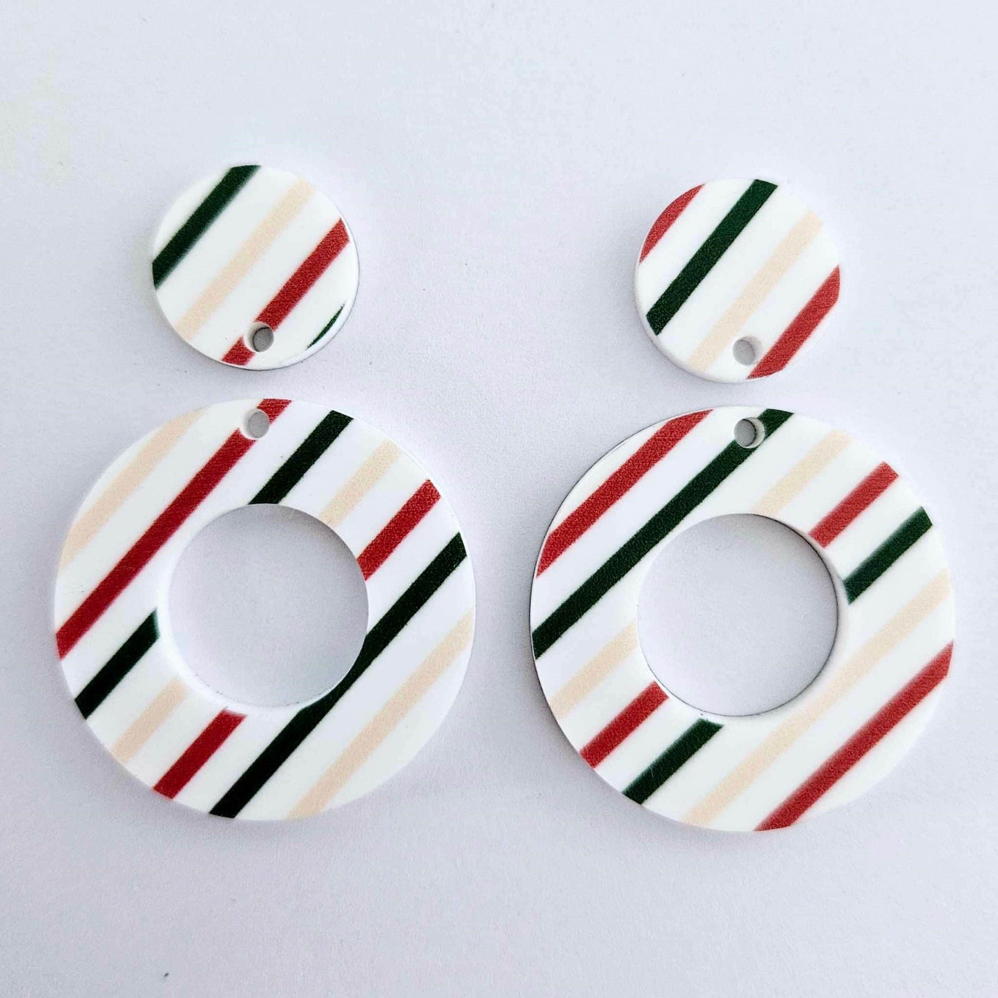 33mm STRIPY CHRISTMAS acrylic MINI HOOPS, with toppers