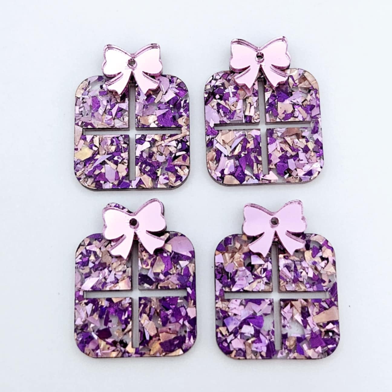 chunky unicorn glitter pink purple Christmas present ribbon bow DIY earring supplies laser cut acrylic dangles blanks