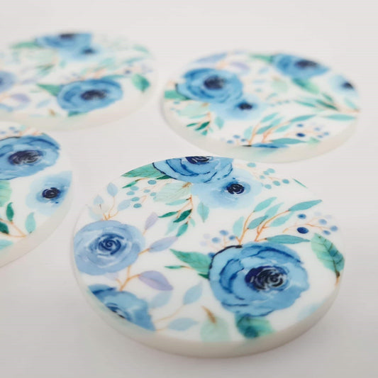 38mm BLUE FLORAL Acrylic DANGLES