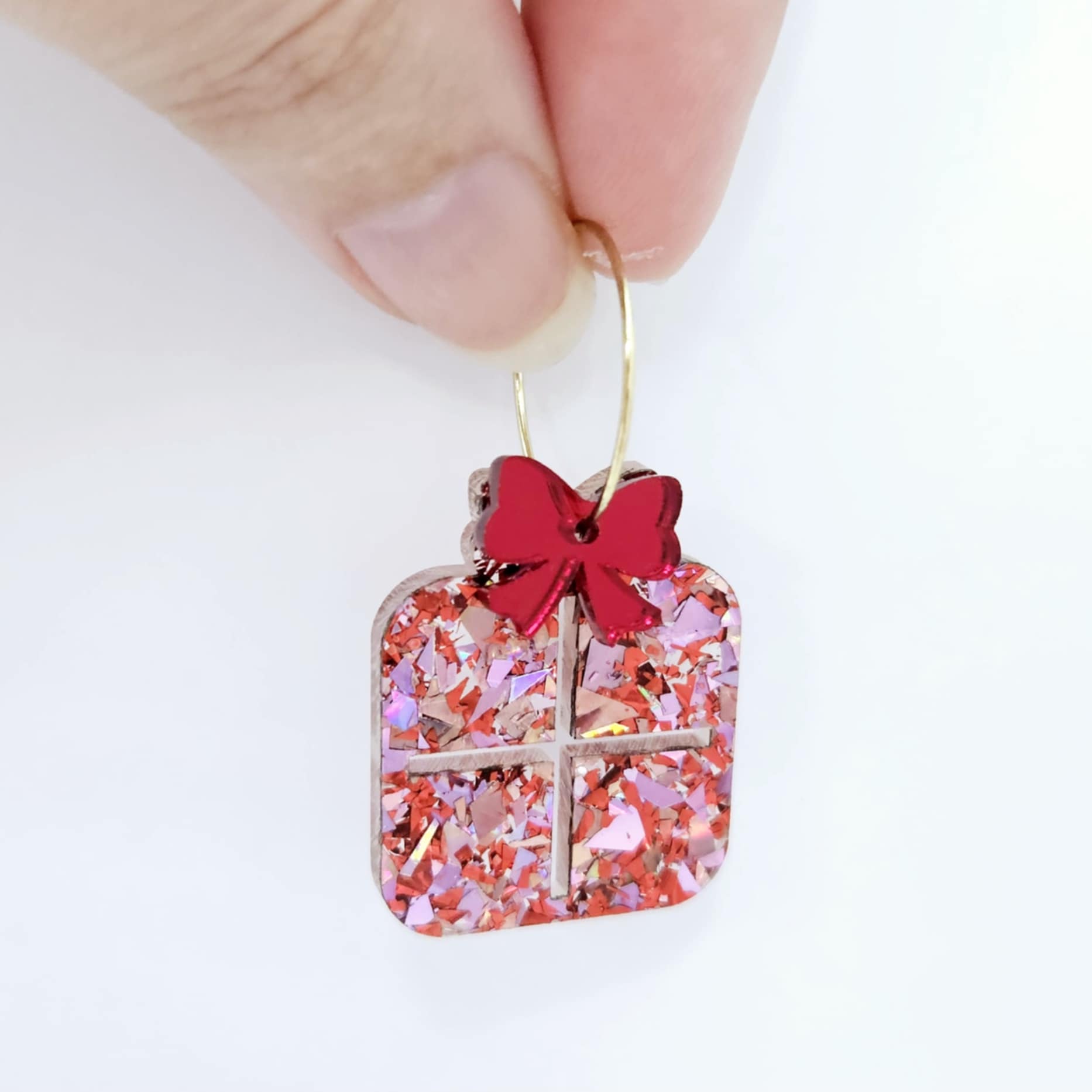 chunky love glitter pink red mirror Christmas present bow DIY earring supplies laser cut acrylic dangles blanks