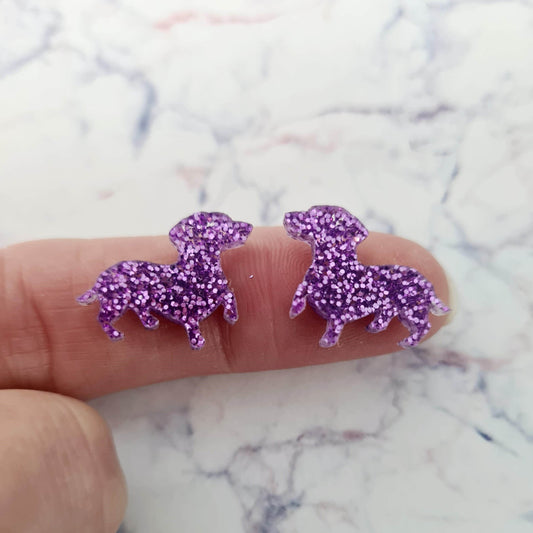 19mm PURPLE GLITTER Acrylic DACHSHUNDS