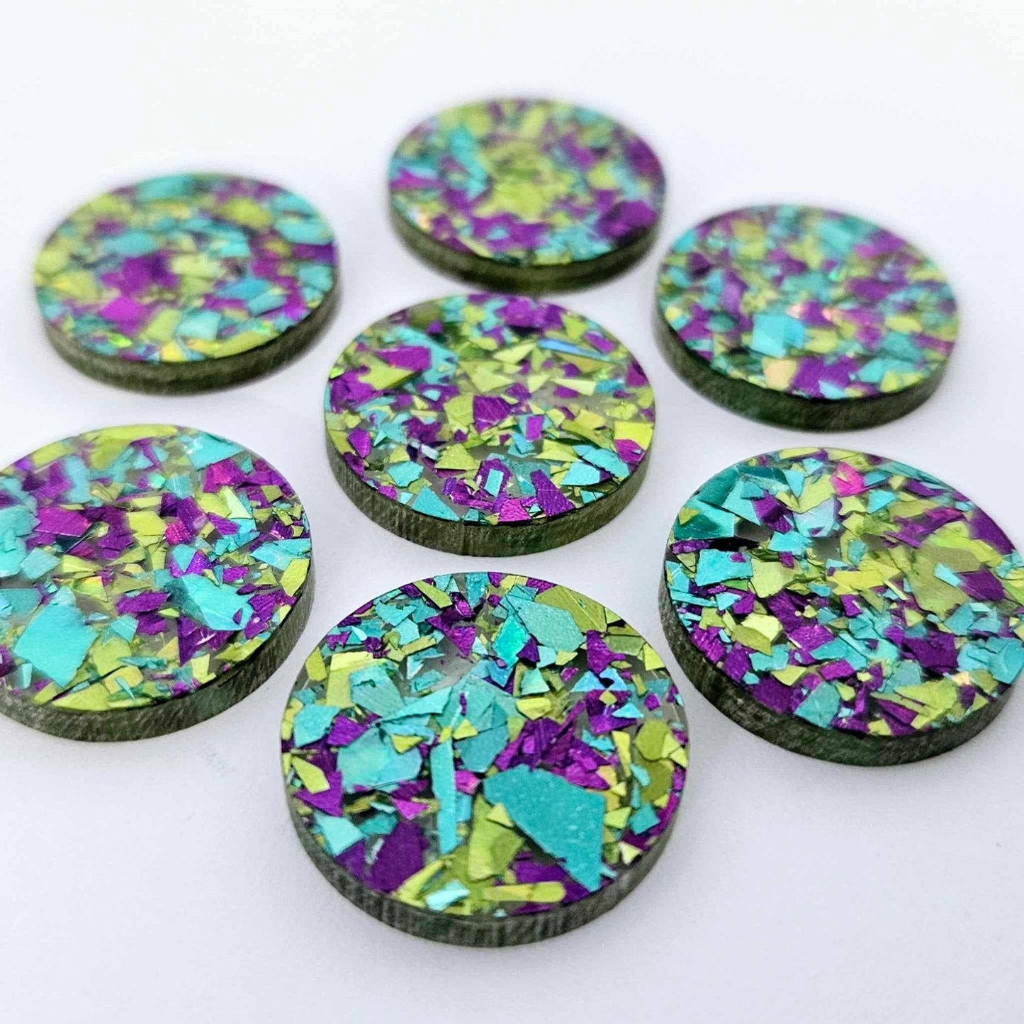 20mm PEACOCK GLITTER Acrylic CIRCLES