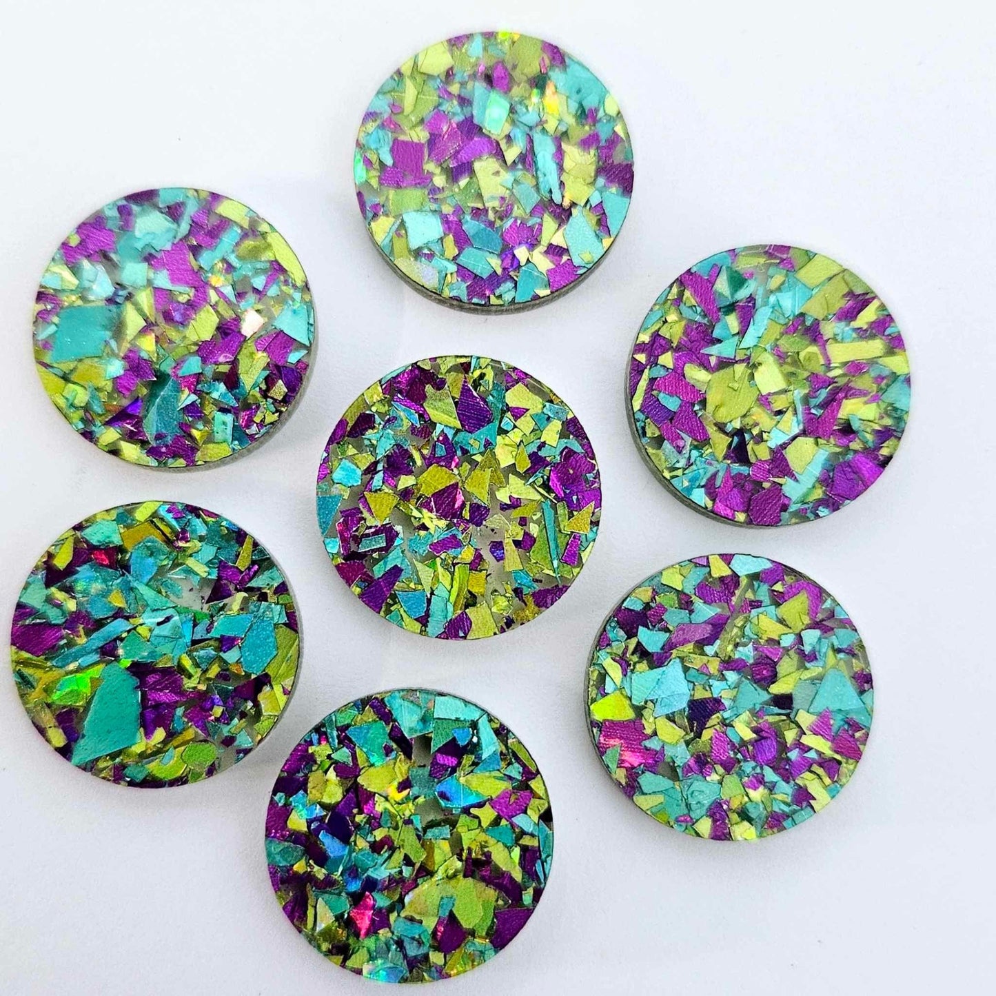 20mm PEACOCK GLITTER Acrylic CIRCLES