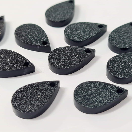 16mm BLACK GLITTER Acrylic TEARDROPS