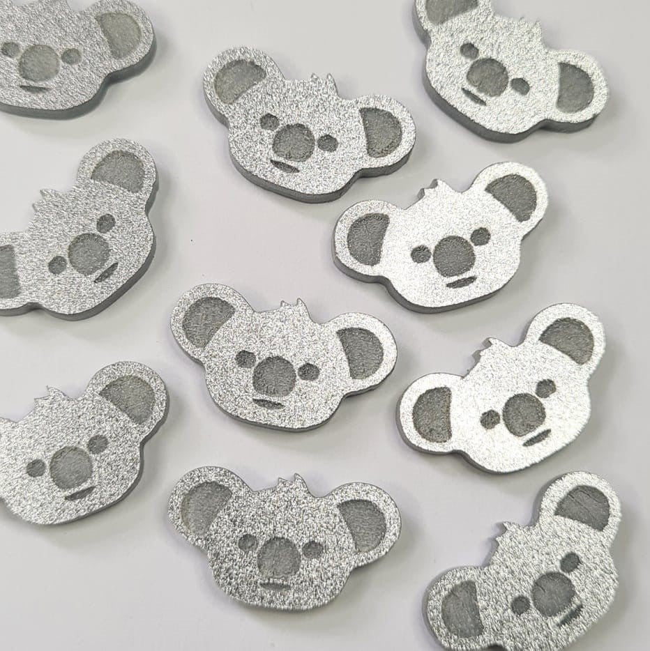 20mm GREY SILVER GLITTER Acrylic KOALAS