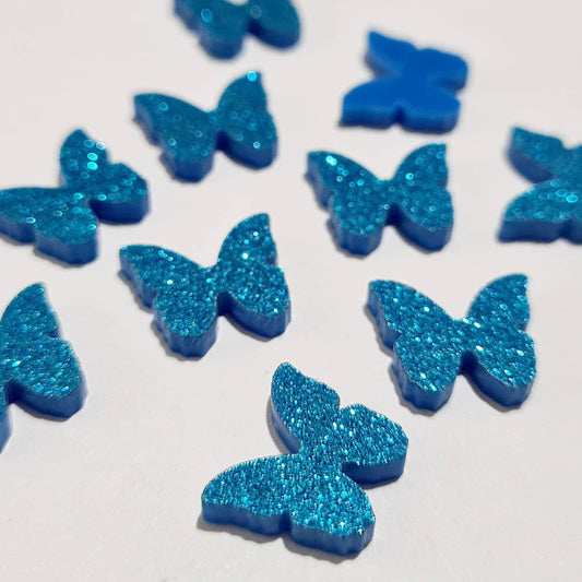 15mm SKY BLUE GLITTER Acrylic BUTTERFLIES