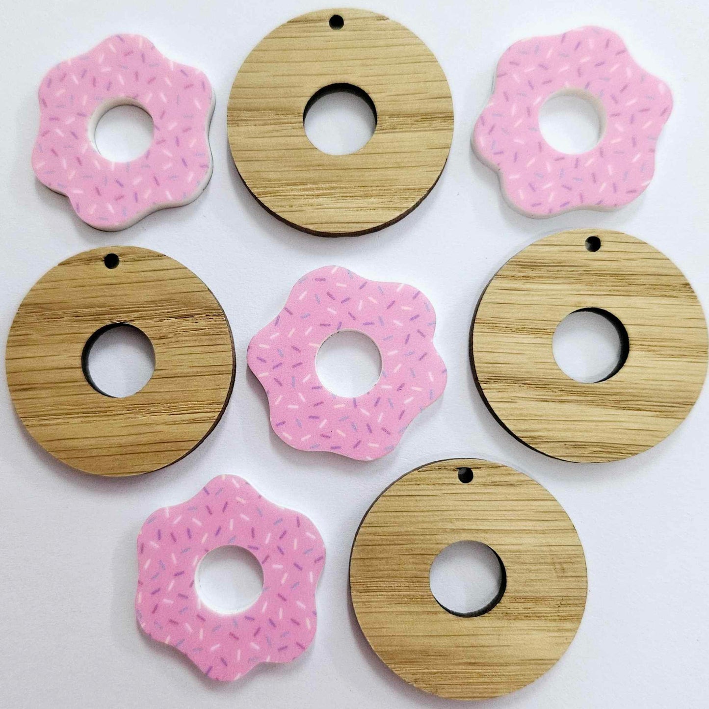 35mm OAK & PINK SPRINKLE Acrylic DONUTS