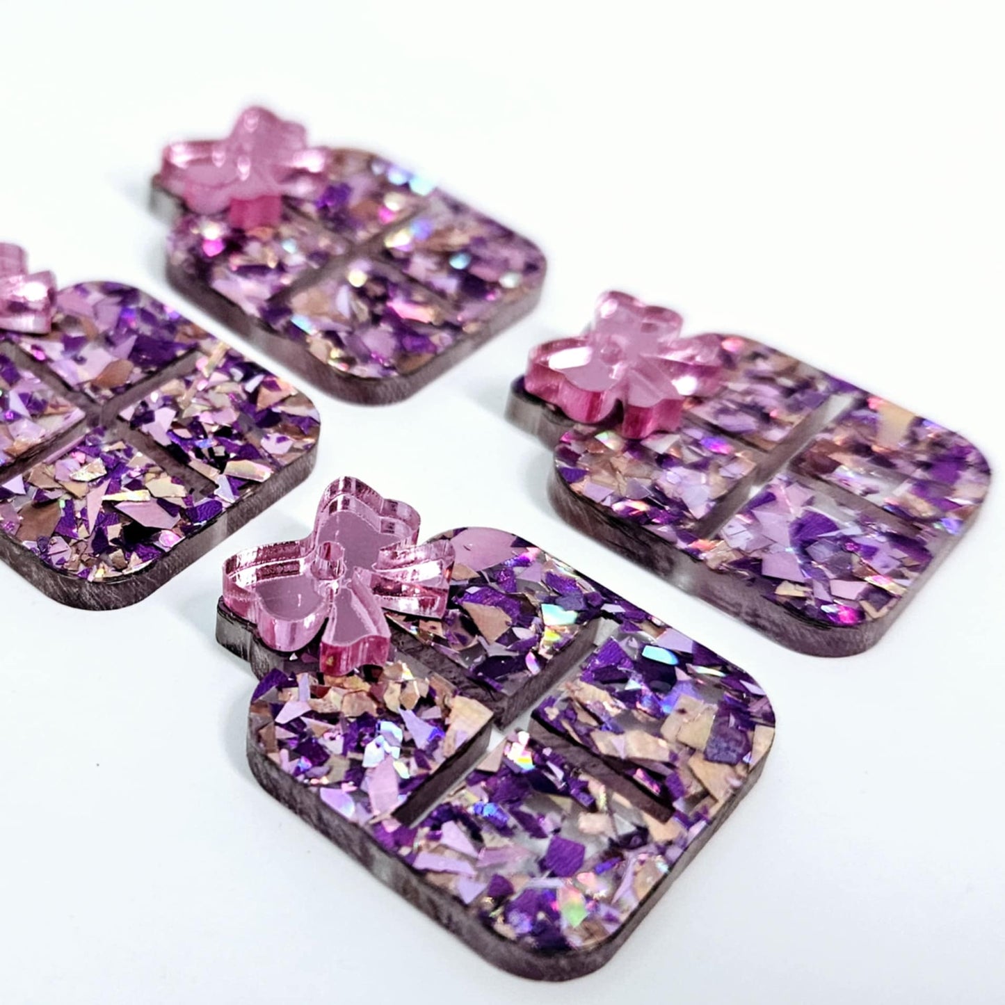 chunky unicorn glitter pink purple Christmas present ribbon bow DIY earring supplies laser cut acrylic dangles blanks