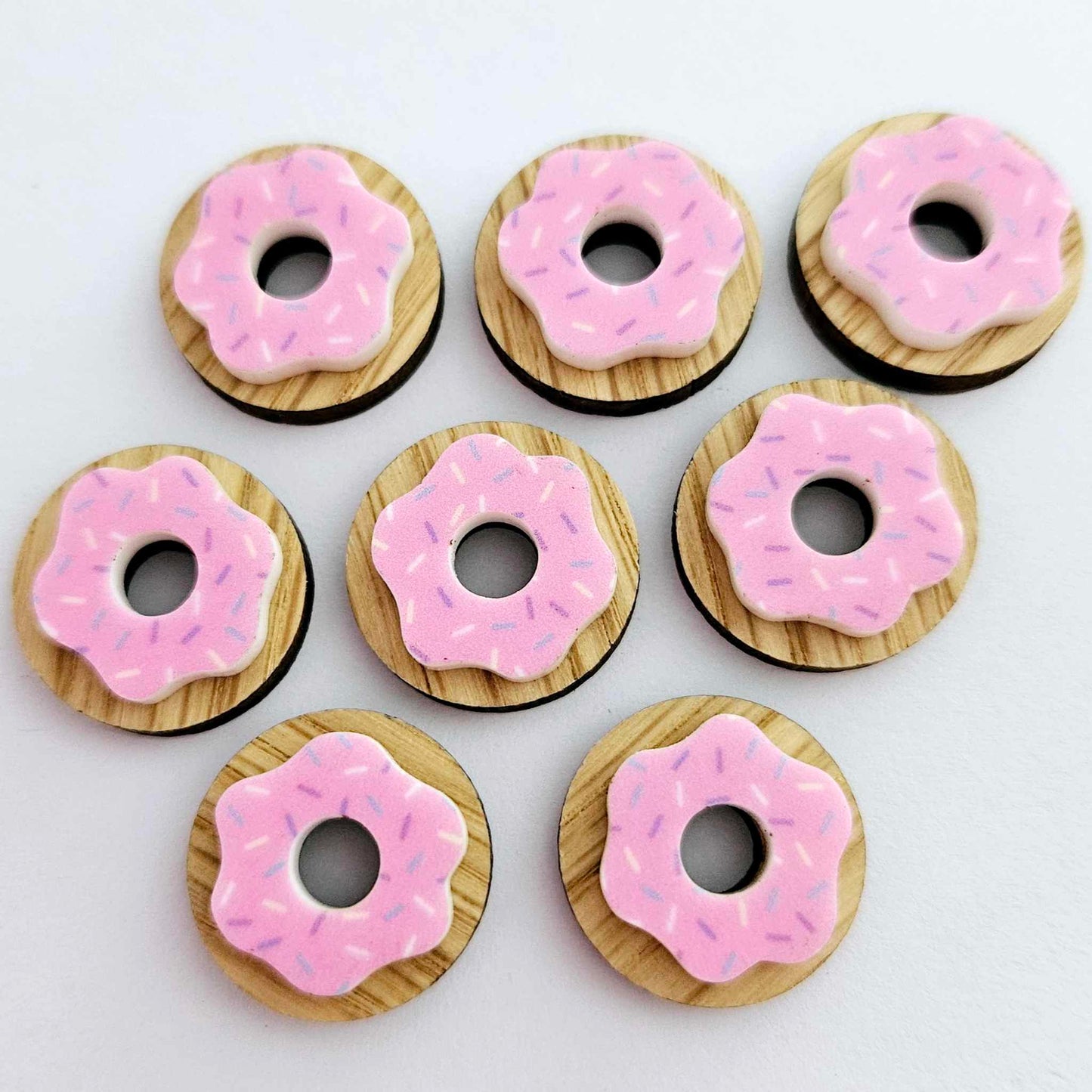 20mm OAK & PINK SPRINKLE Acrylic DONUTS