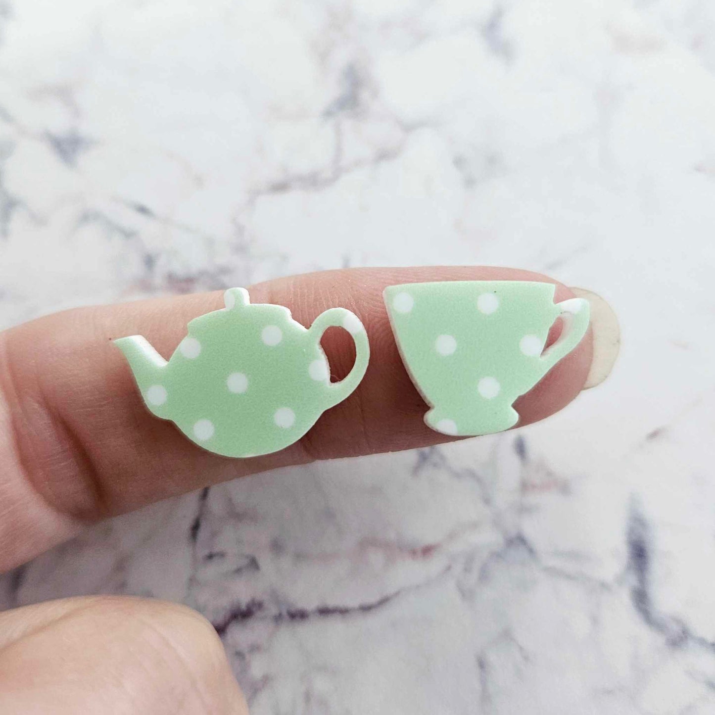 20mm GREEN POLKA DOT Acrylic TEAPOT & TEACUP