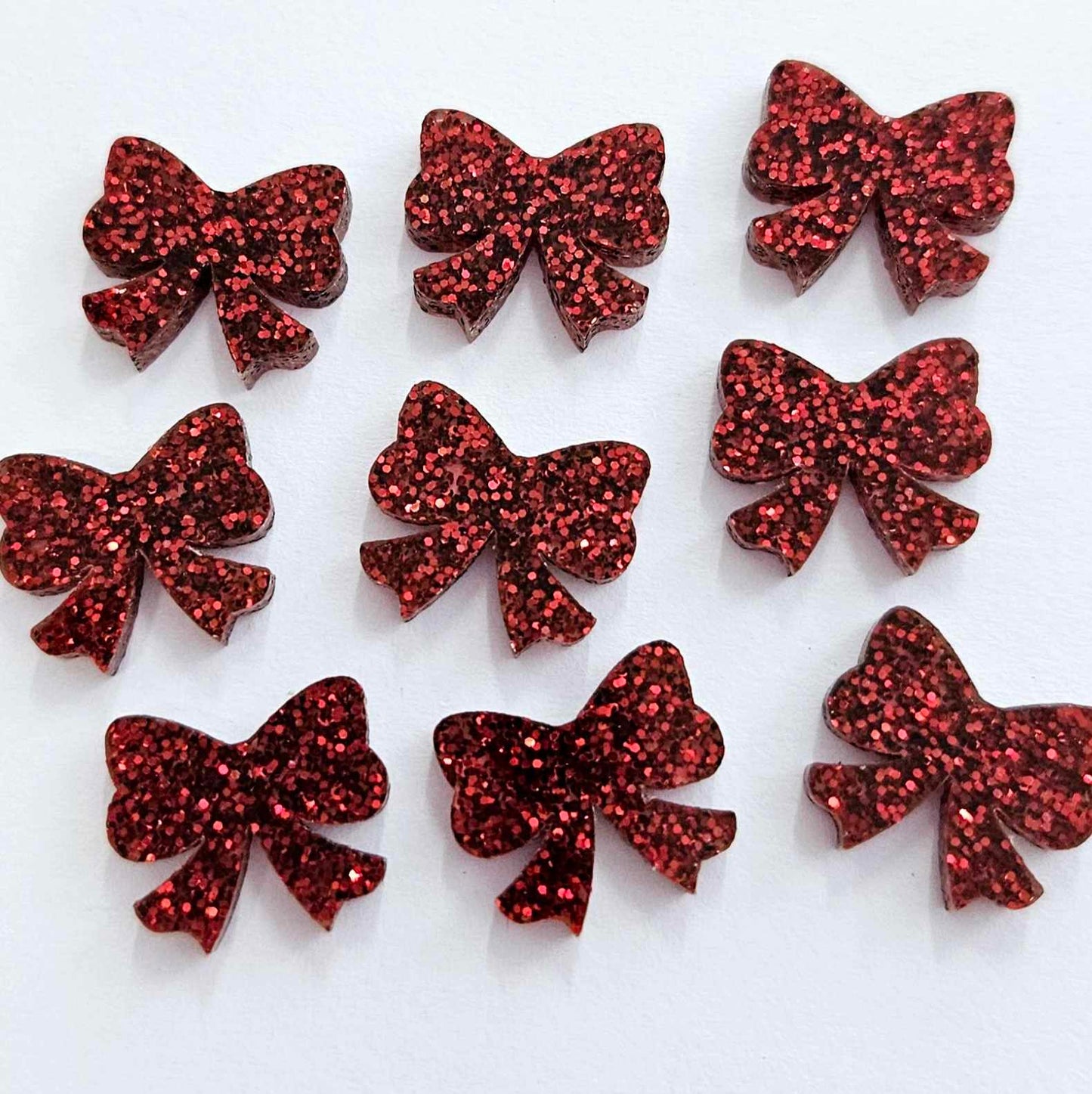 16mm Laser Cut RED GLITTER Acrylic BOWS