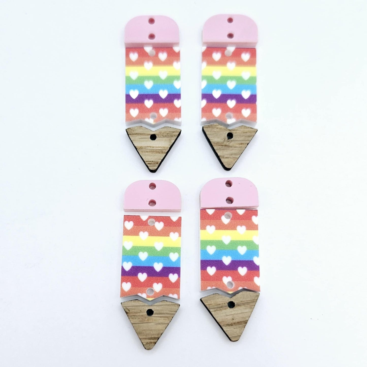 pastel pink UV print oak wood DIY earring supplies laser cut acrylic dangles blanks teacher pencils