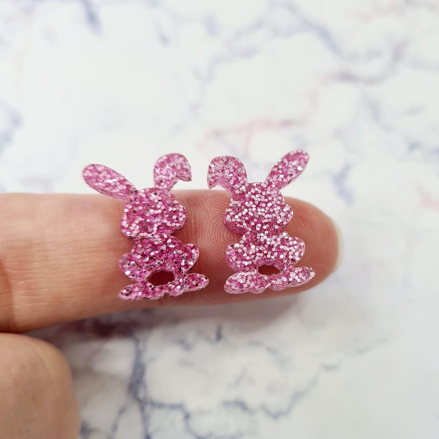 18mm PINK GLITTER Acrylic BUNNIES