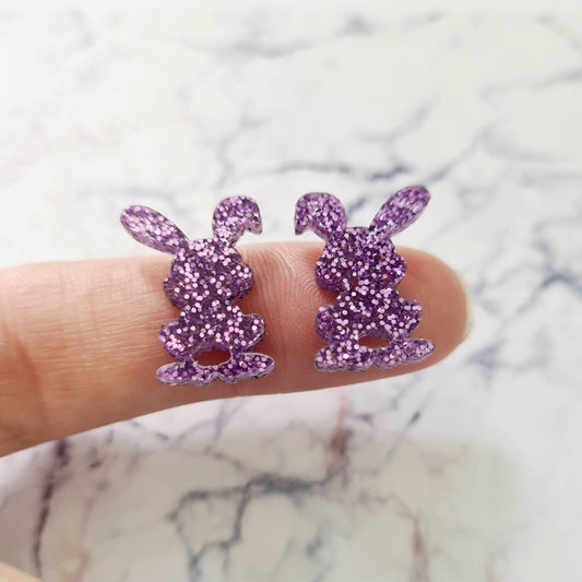 18mm PURPLE GLITTER Acrylic BUNNIES