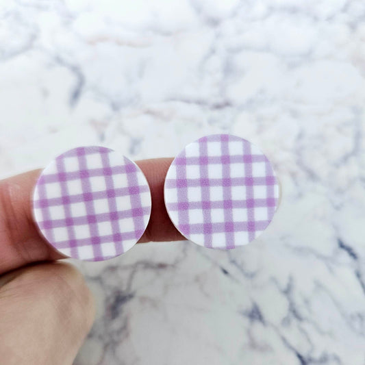 20mm PURPLE GINGHAM Acrylic CIRCLES.