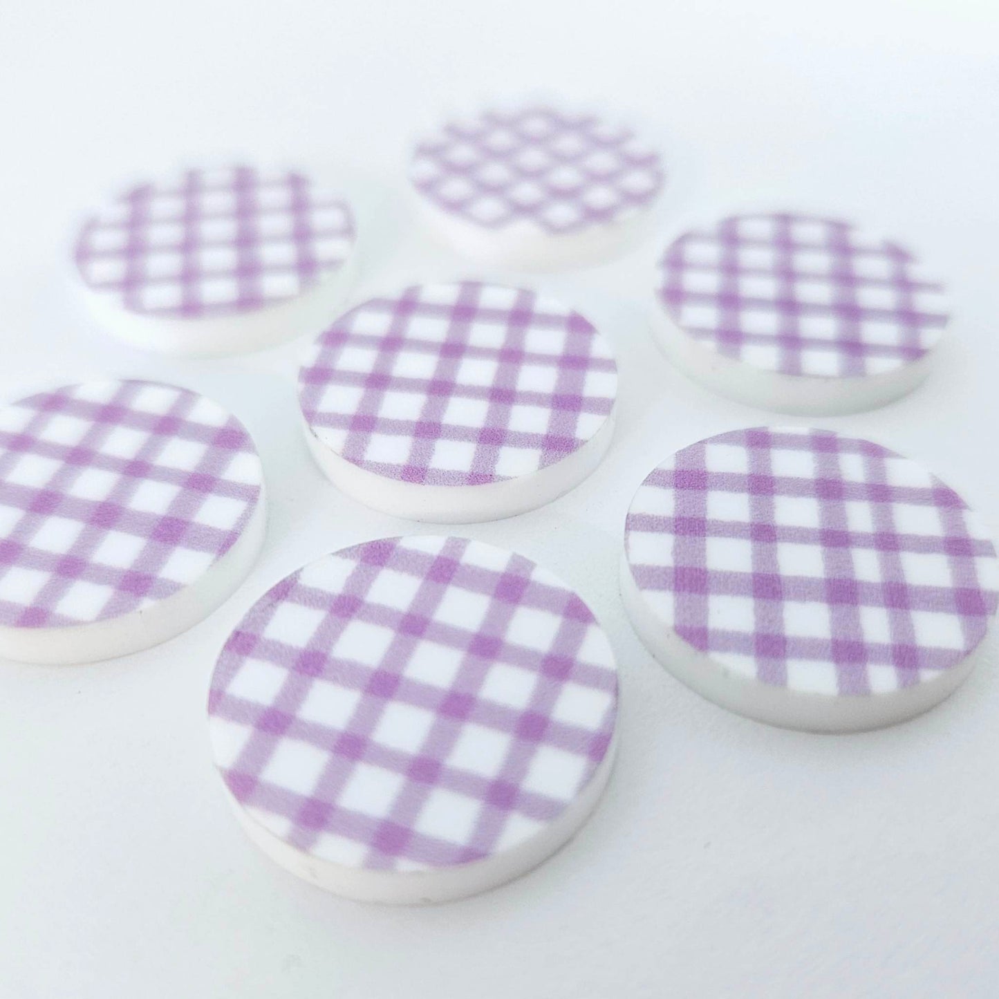 20mm PURPLE GINGHAM Acrylic CIRCLES.