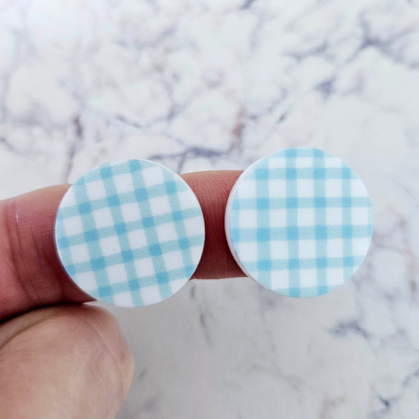 20mm BLUE GINGHAM Acrylic CIRCLES