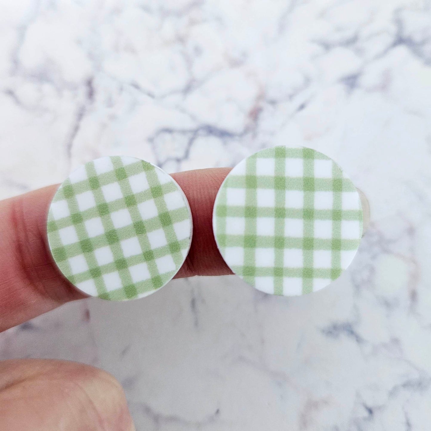 20mm GREEN GINGHAM Acrylic CIRCLES