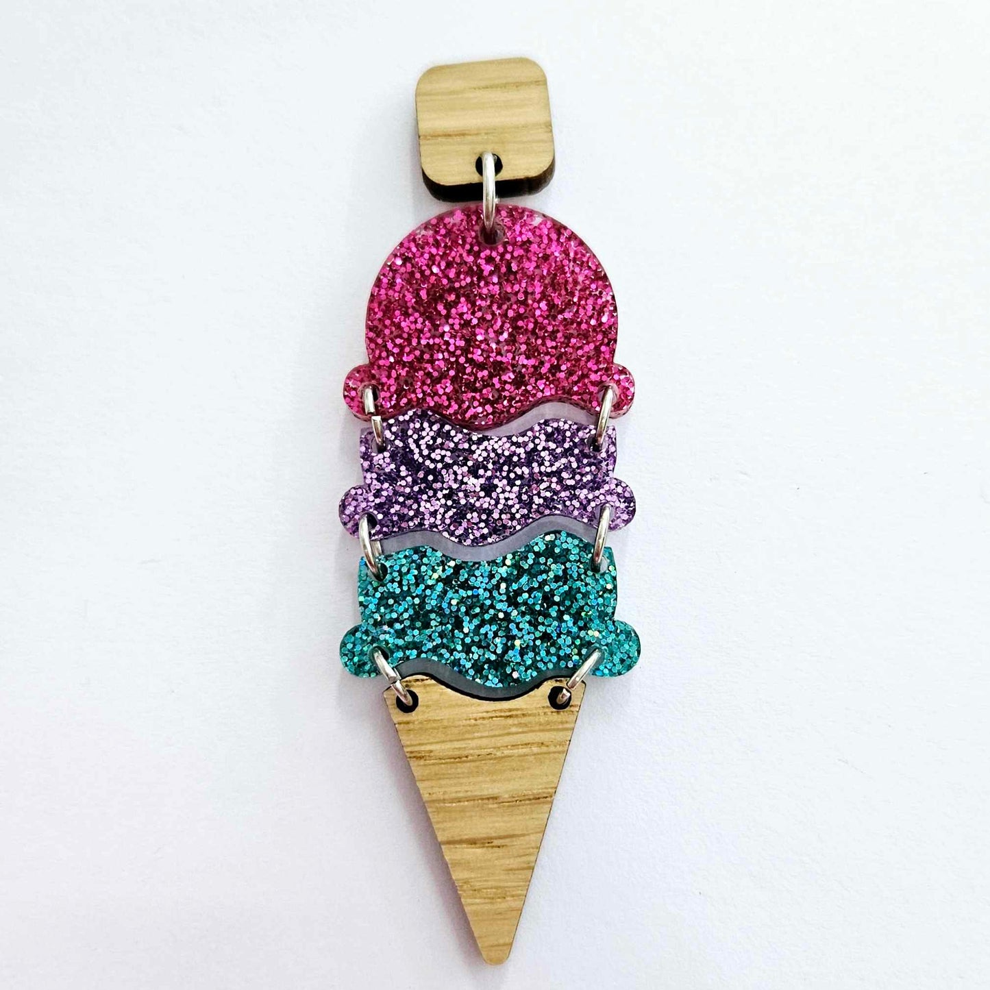 65mm GLITTER Acrylic TRIPLE SCOOP ICE-CREAM