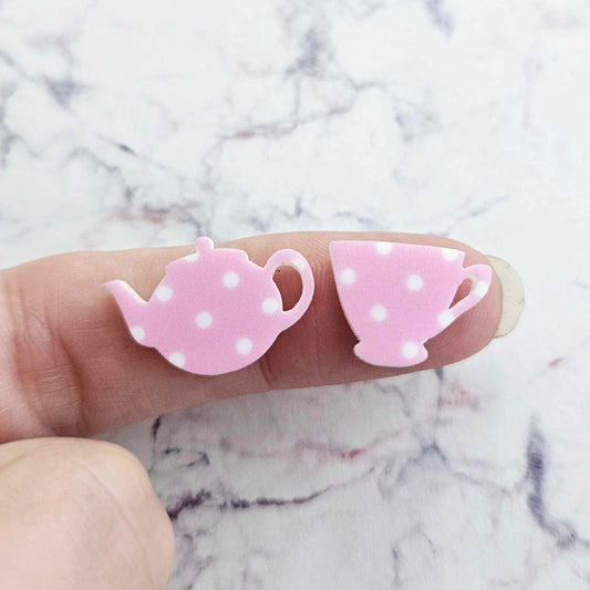 20mm PINK POLKA DOT Acrylic TEAPOT & TEACUP