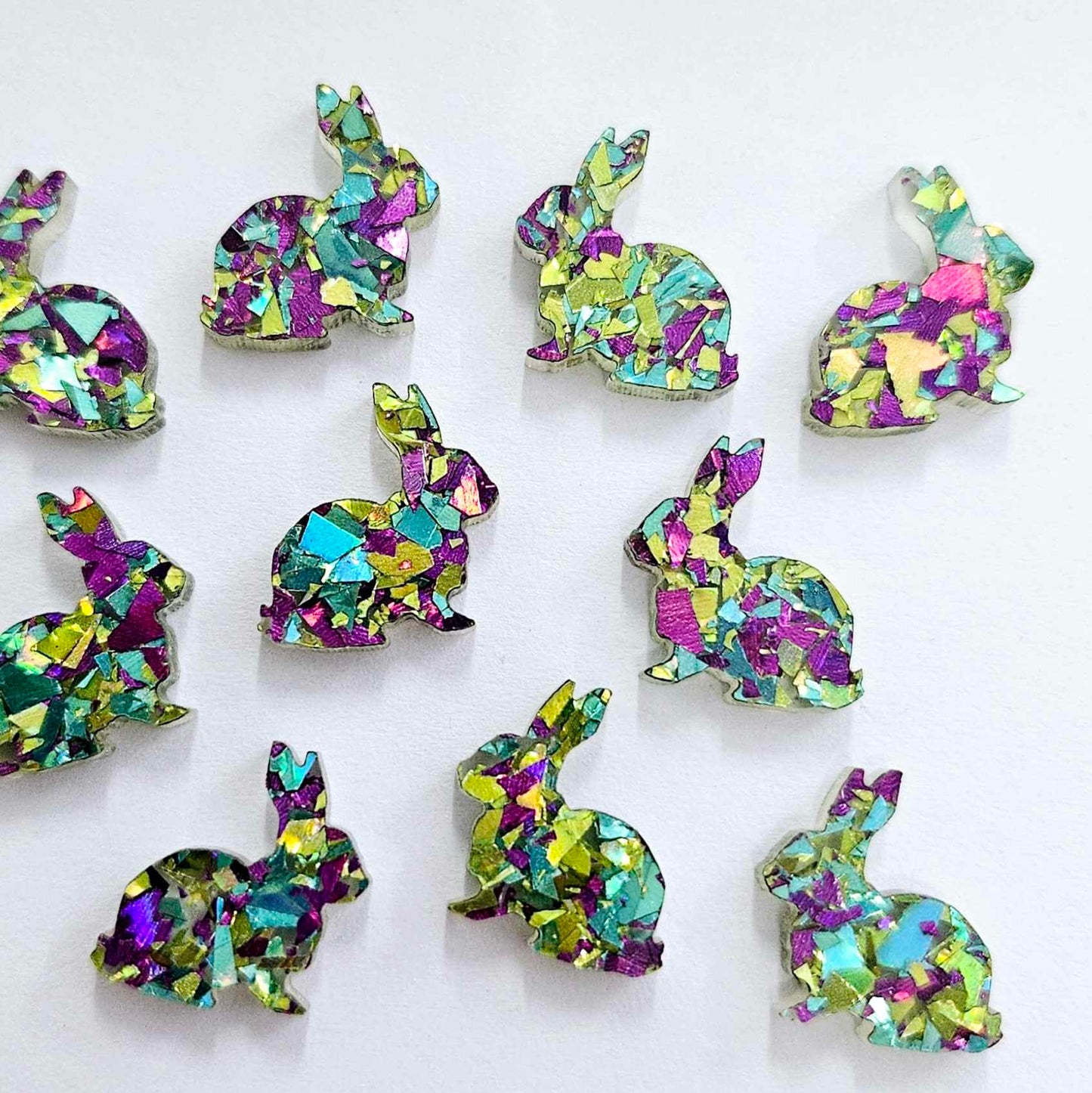 15mm PEACOCK GLITTER Acrylic BUNNIES