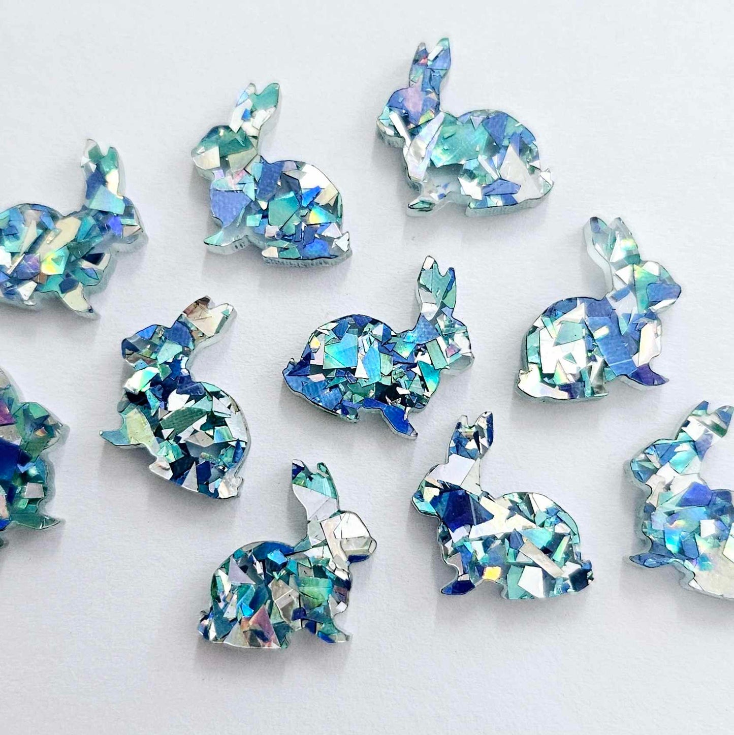 15mm AQUA GLITTER Acrylic BUNNIES