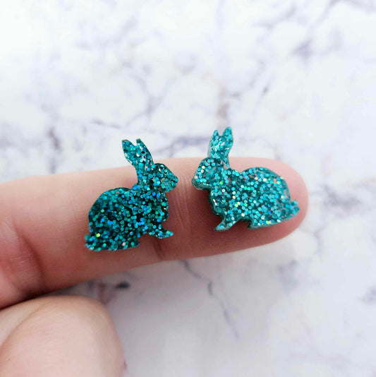 15mm TEAL GLITTER Acrylic BUNNIES