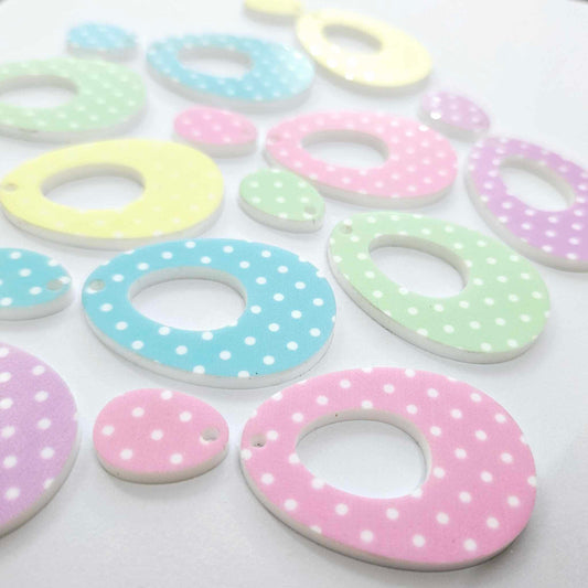 40mm PASTEL POLKA DOT Acrylic Dangles MIXED PACK with Toppers