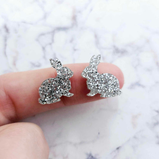 15mm SILVER GLITTER Acrylic Bunnies