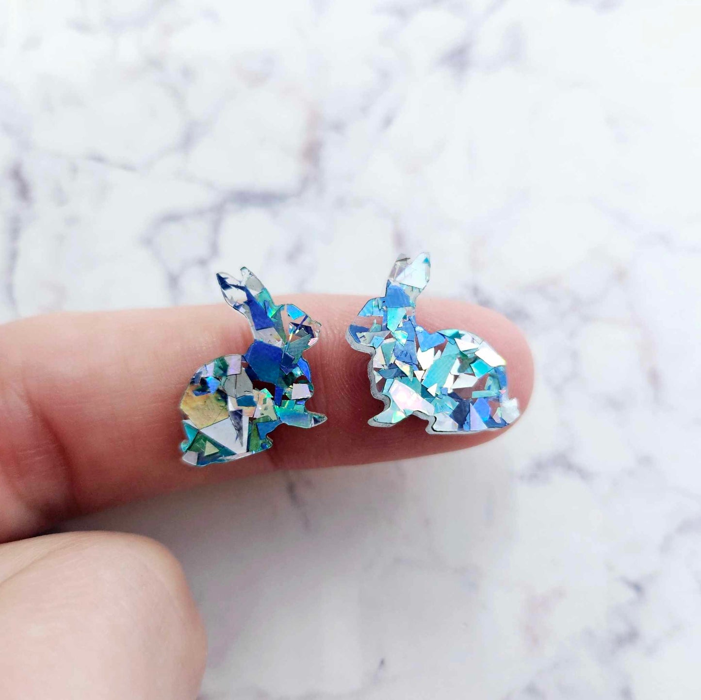 15mm AQUA GLITTER Acrylic BUNNIES