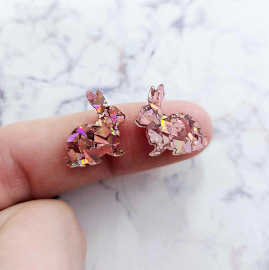 15mm HOLOGRAPHIC ROSE GOLD Glitter Acrylic BUNNIES