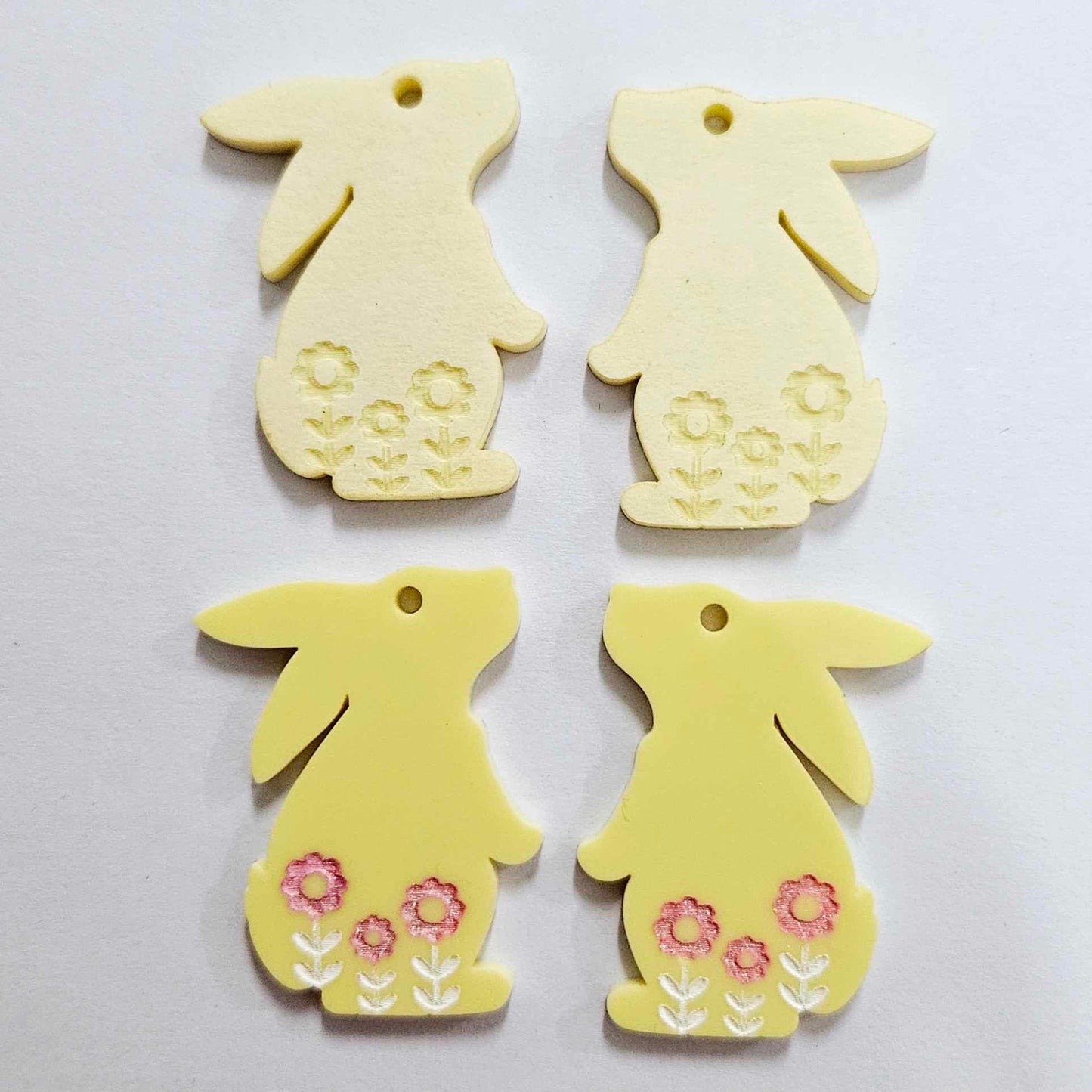 35mm PASTEL YELLOW Acrylic BUNNIES, with FLOWER etching