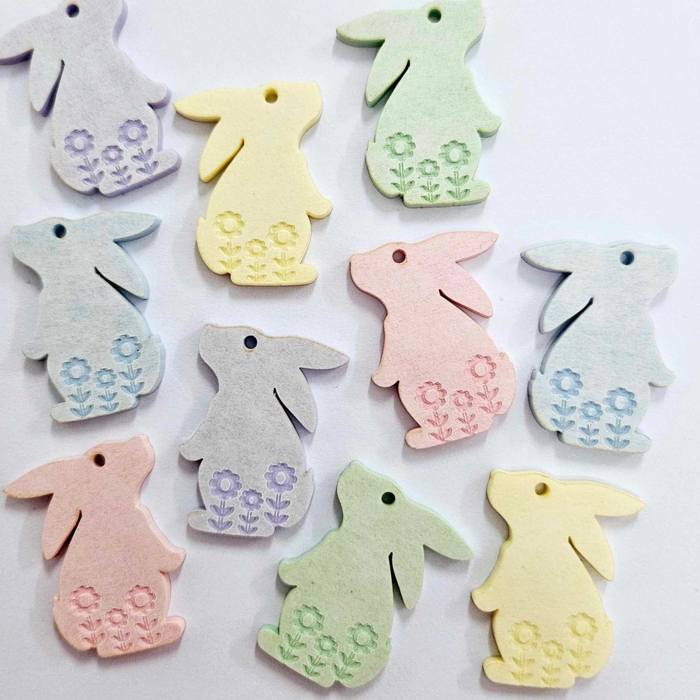 35mm PASTEL Acrylic BUNNIES MIXED PACK, with FLOWER etching