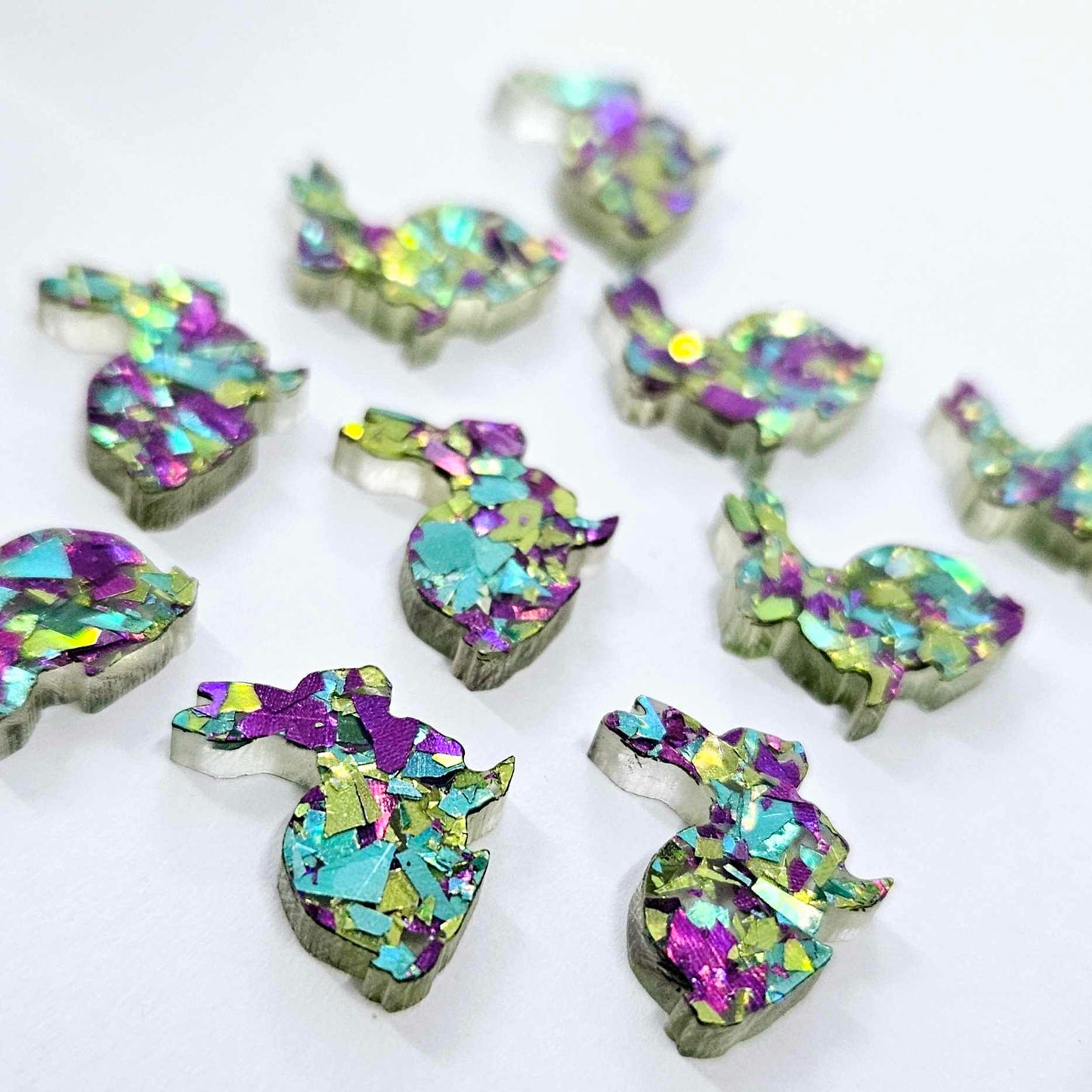 15mm PEACOCK GLITTER Acrylic BUNNIES