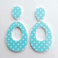40mm BLUE POLKA DOT Acrylic Dangles, with toppers