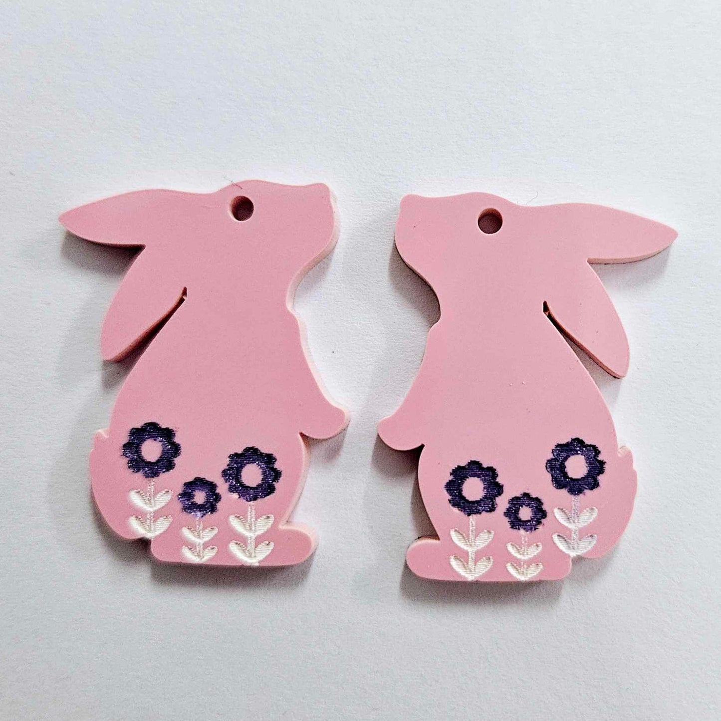 35mm PASTEL PINK Acrylic BUNNIES, with FLOWER etching.